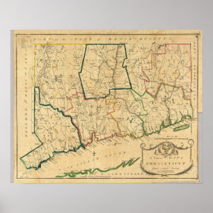 Eine korrekte Karte von Connecticut Poster
