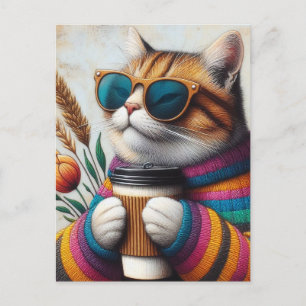 Eine köstliche Katze mit Kaffee Postkarte