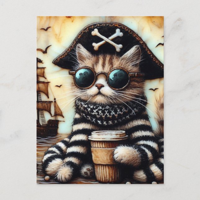 Eine köstliche Piratenkatze mit Kaffee-Enkratine Postkarte (Vorderseite)