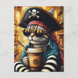 Eine köstliche Piratenkatze mit Kaffee Postkarte