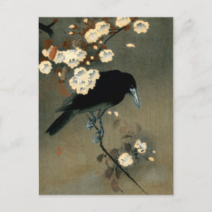 Eine Krähe und Blüten von Ohara Koson Vintage Postkarte