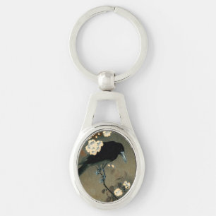 Eine Krähe und eine Blüte durch Ohara Koson Vintag Schlüsselanhänger