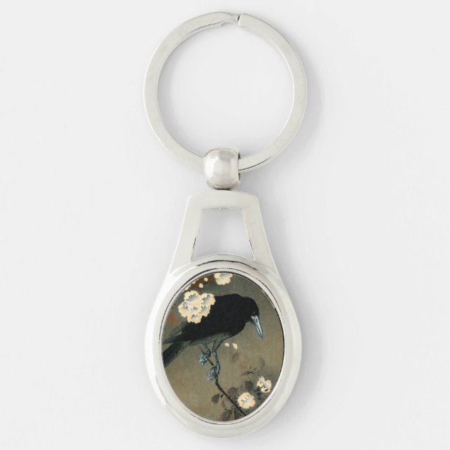 Eine Krähe und eine Blüte durch Ohara Koson Vintag Schlüsselanhänger (Vorderseite)
