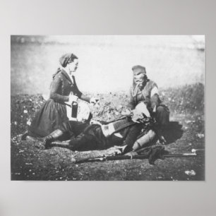 Eine Krankenschwester, die einen verletzten Mann Poster