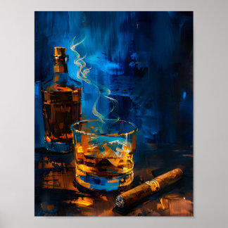 Eine kubistische Erkundung von Zigar und Whiskey H Poster