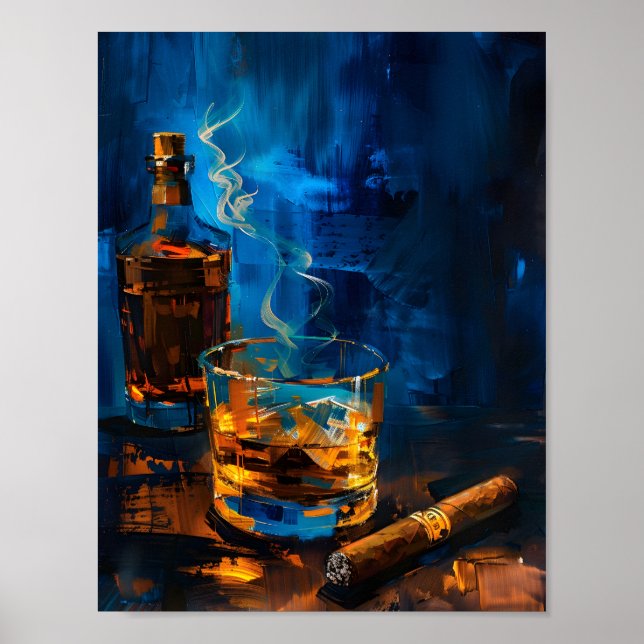 Eine kubistische Erkundung von Zigar und Whiskey H Poster (Vorne)