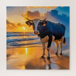 Eine Kuh an einem sonnenbeleuchteten Strand für Ki Puzzle