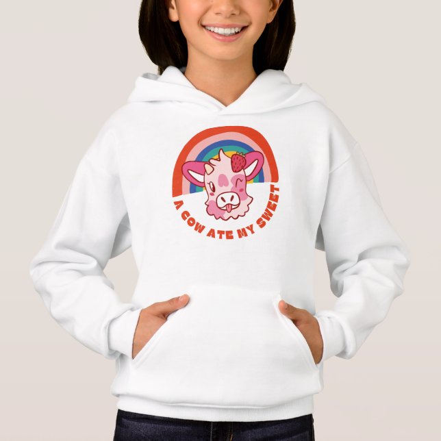 Eine Kuh aß meinen süßen Slogan Hoodie (Vorderseite)