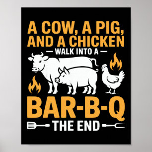 Eine Kuh, ein Schwein und ein Huhn gehen in ein R Poster