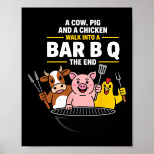 Eine Kuh, ein Schwein und ein Huhn gehen in ein R  Poster