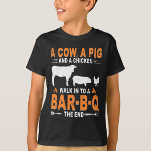Eine Kuh, ein Schwein und ein Huhn gehen in eine R T-Shirt