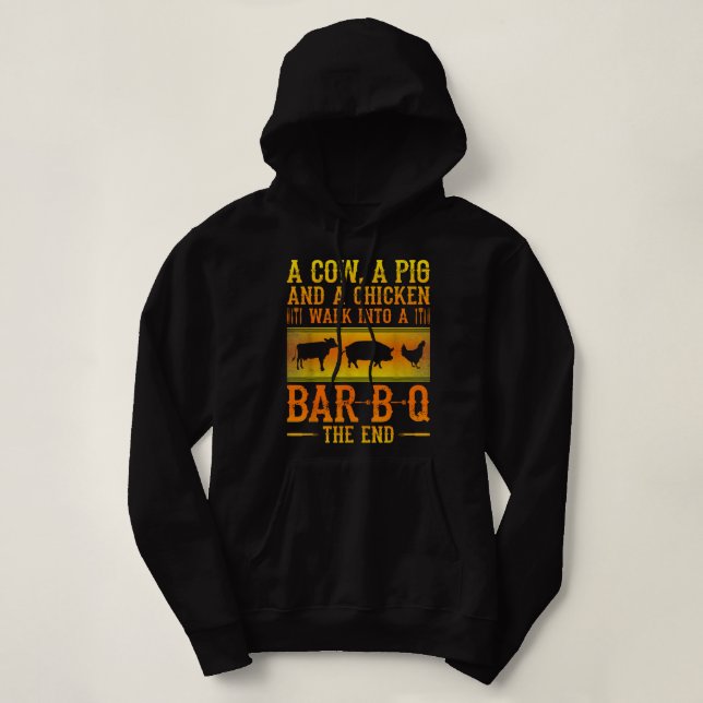 Eine Kuh, ein Schwein und ein Huhn gehen in einen  Hoodie (Design vorne)
