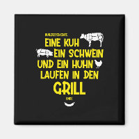 Eine Kuh, ein Schwein und ein Huhn laufen in den G