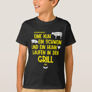 Eine Kuh, ein Schwein und ein Huhn laufen in den G T-Shirt