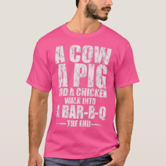 Eine Kuh, ein Schwein und ein Huhn laufen in ein B T-Shirt