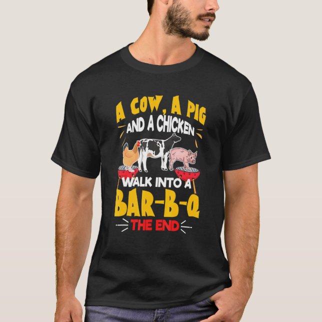 Eine Kuh, ein Schwein und ein Huhn wandern ins Bar T-Shirt (Vorderseite)