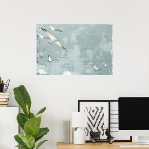 Eine Küsten Vögel Ozean Meer Himmel Collage Hinter Poster