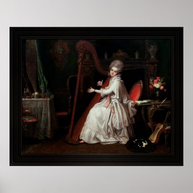 Eine Lady, die auf Harfe spielt von Richard Cosway Poster (Vorne)