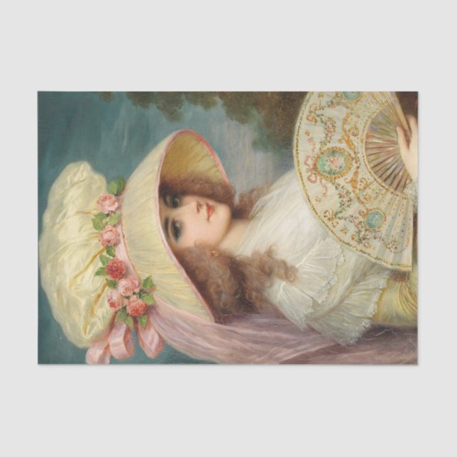 Eine Lady mit Rose Hut und Fan von Lucius Rossi Seidenpapier (Vorderseite)