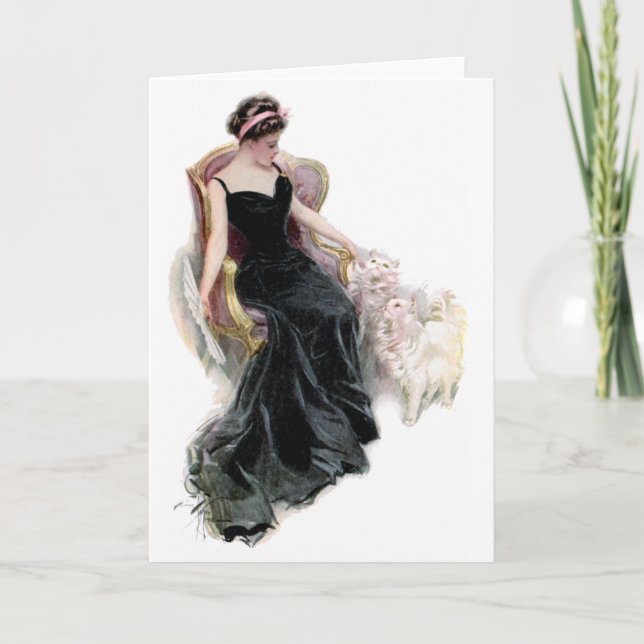 Eine Lady und ihre Katzen Karte (Vorderseite)