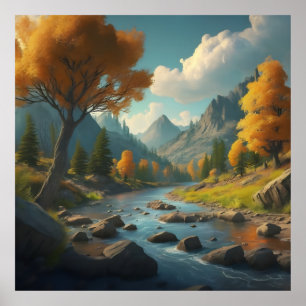 eine Landschaft mit Bäumen, Bergen und einem Riff Poster