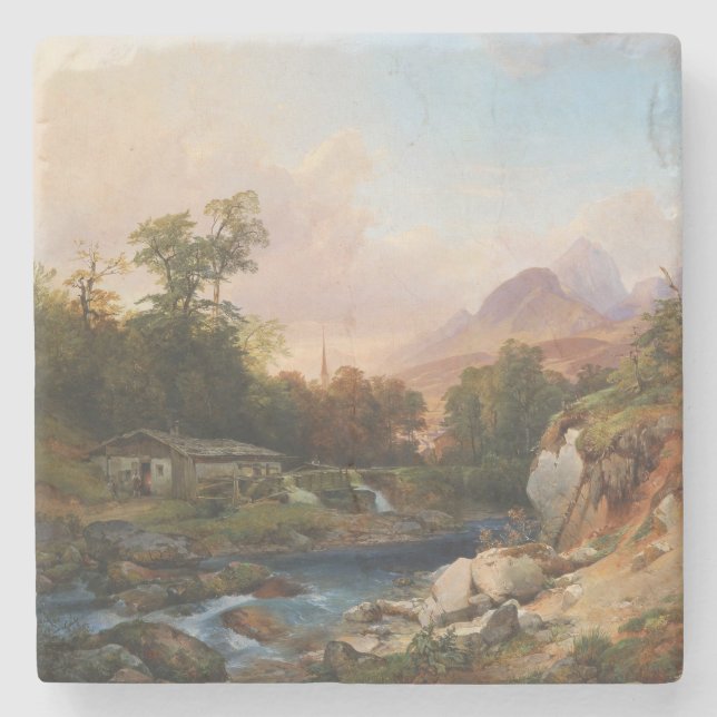Eine Landschaft mit einer Schmiede Steinuntersetzer (Vorderseite)