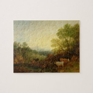 Eine Landschaft mit Vieh und Zahlen durch einen Puzzle