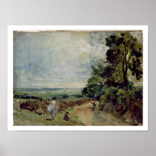Eine Landstraße mit Bäumen und Gestalten Poster