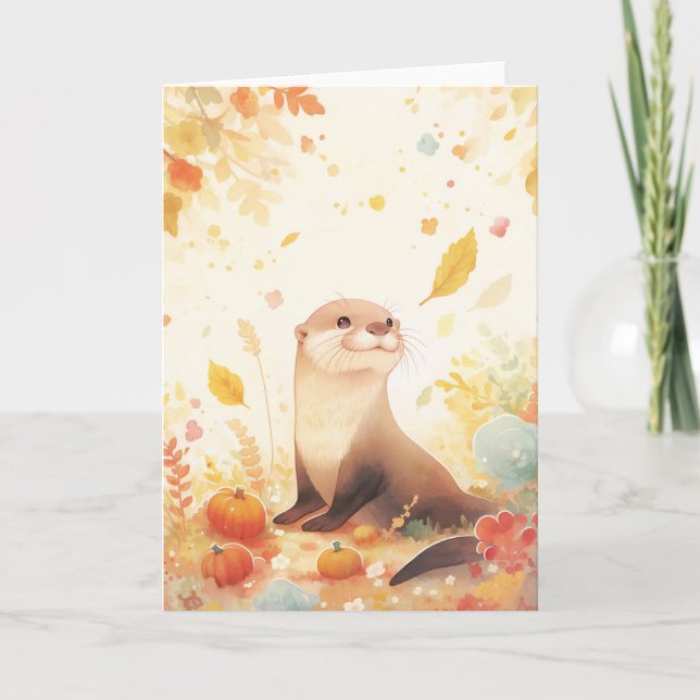 Eine launige Herbstzeit mit Otter und Kürbissen Karte (Vorderseite)