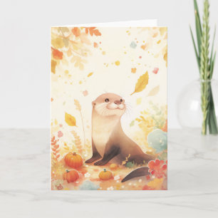 Eine launige Herbstzeit mit Otter und Kürbissen Karte