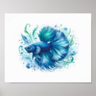 Eine lebendige Blue Betta Fish Print Poster
