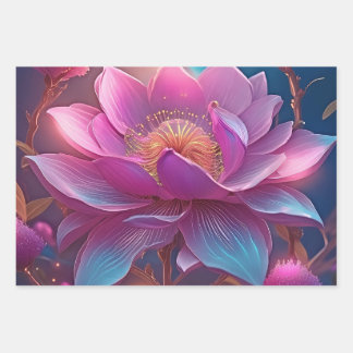 Eine lebhafte, rosa und lila Blume Geschenkpapier Set