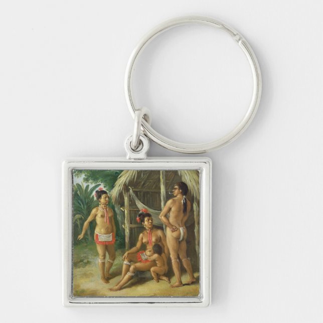 Eine Leewardinselncarib-Familie außerhalb einer Schlüsselanhänger (Vorne)