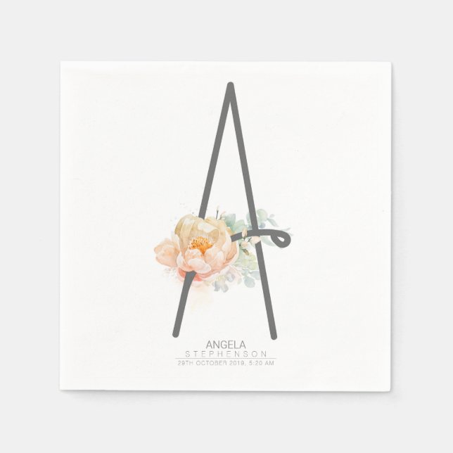 Eine Letter Monogram Blush Paint Floral CR Serviette (Vorderseite)