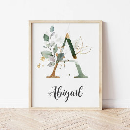 Eine Letter Monogram Green Kinderzimmer Name Wall  Poster