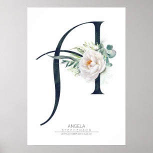Eine Letter Monogram, weiße Blume und Grünflächen Poster