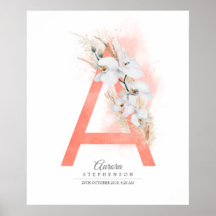 Eine Letter Monogram White Orchias und Pampas Gras Poster