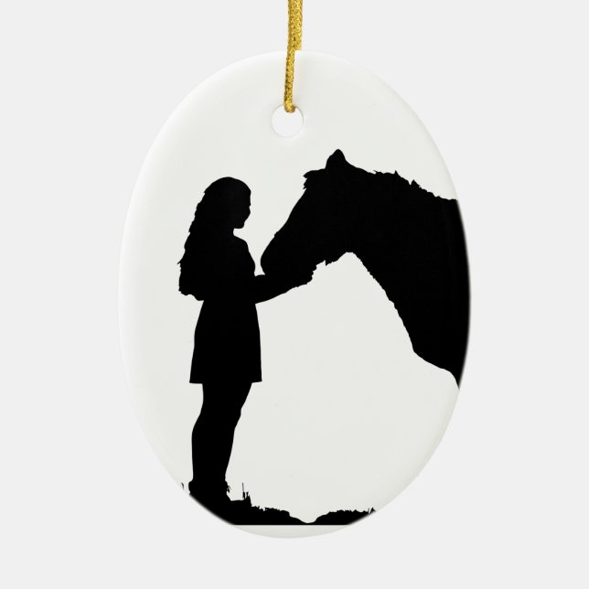 Eine Liebe für Mädchen und ihre Pferde Silhouette  Keramik Ornament (Vorne)
