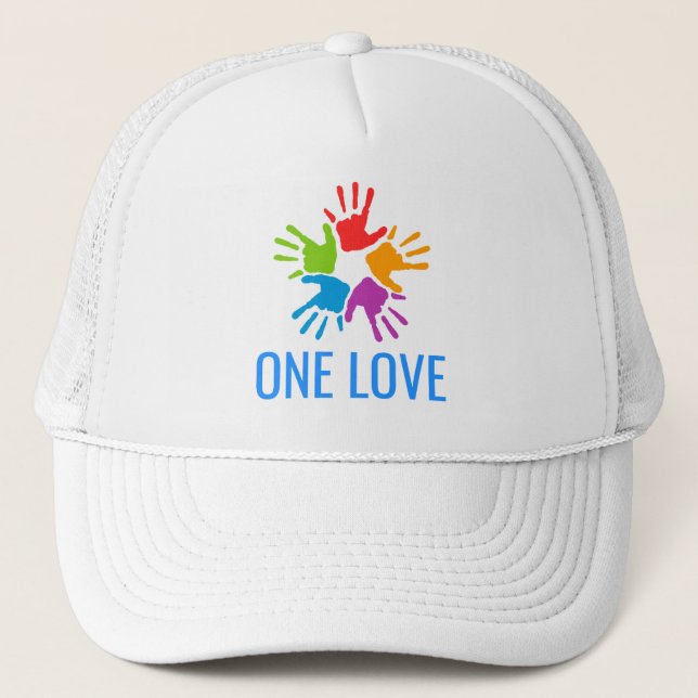 Eine Liebe Rainbow Hands Trucker Hat Truckerkappe (Vorderseite)
