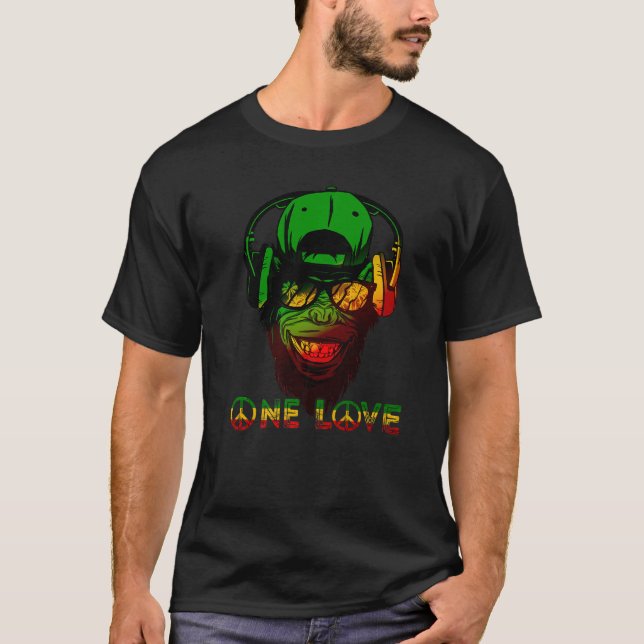 Eine Liebe Rasta Reggae Monkey Hippie Rastafarian  T-Shirt (Vorderseite)