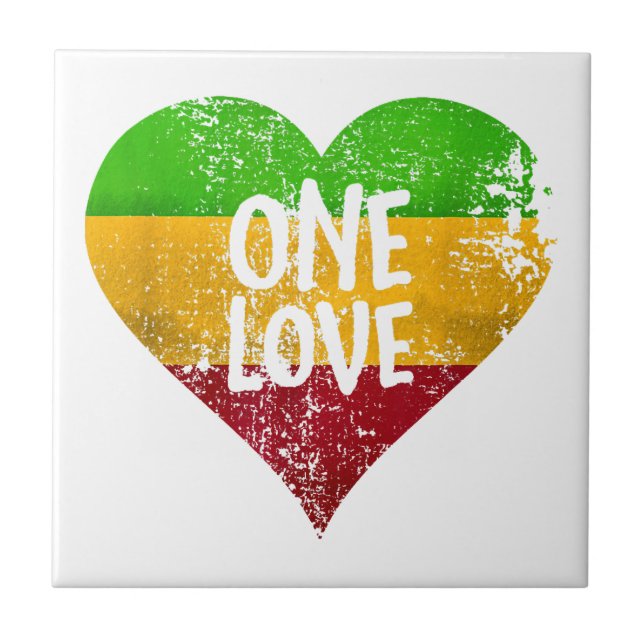 Eine Liebe Rastafari T - Shirt Jamaica Retro Vinta Fliese (Vorderseite)