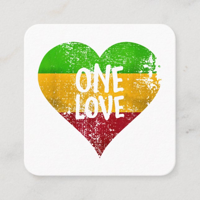 Eine Liebe Rastafari T - Shirt Jamaica Retro Vinta Quadratische Visitenkarte (Vorderseite)