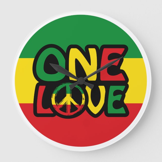 Eine Liebe, Reggae-Design mit Reggaefarben Große Wanduhr (Vorderseite)