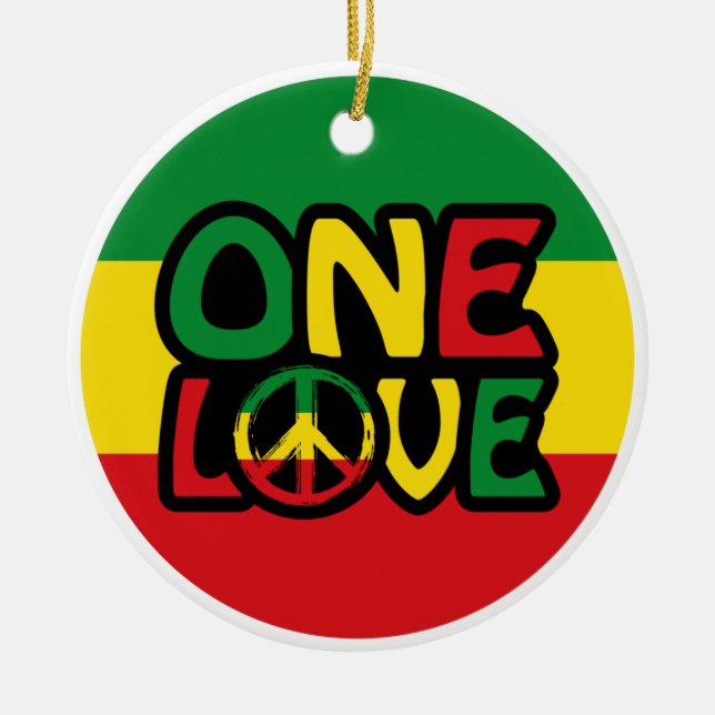 Eine Liebe, Reggae-Design mit Reggaefarben Keramik Ornament (Vorne)