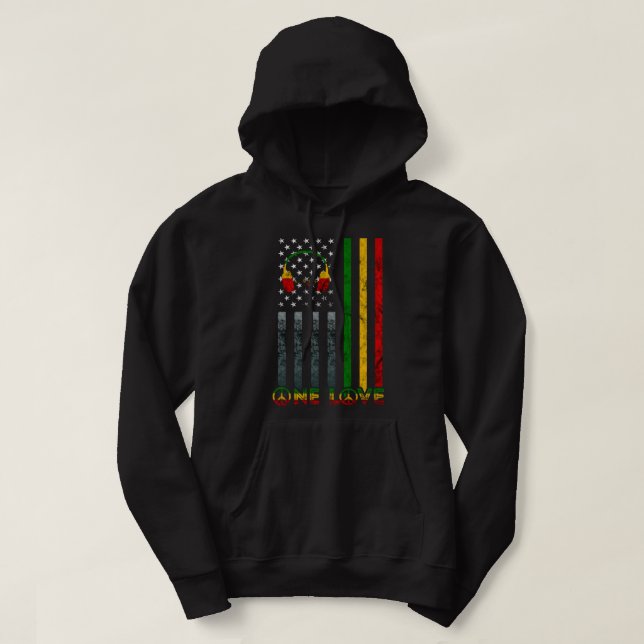 Eine Liebe US amerikanische Flagge Rasta Reggae Re Hoodie (Design vorne)