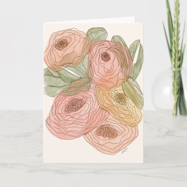 Eine Linie Floral Karte (Vorderseite)