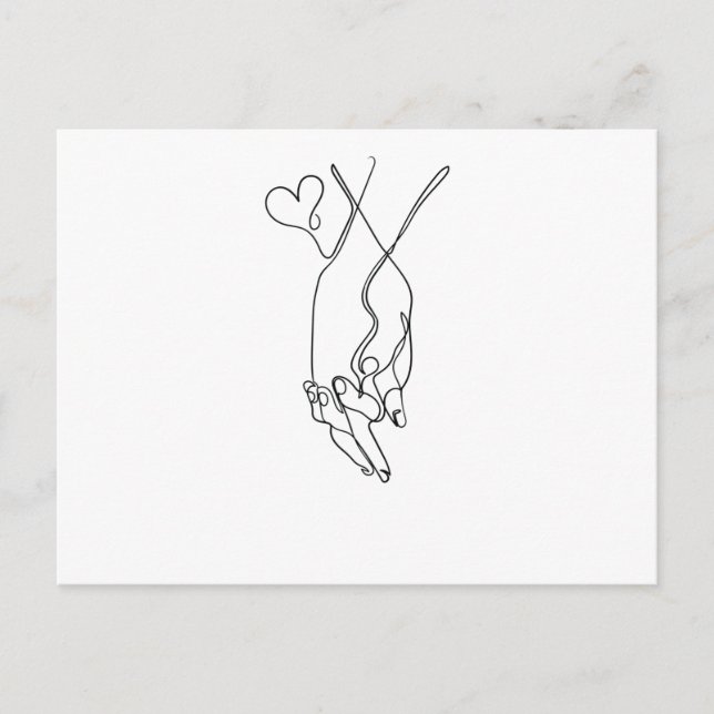 Eine Linie Zeichne Händchen halten Single Art Postkarte (Vorderseite)