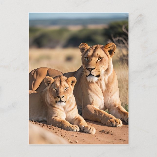 Eine Lioness mit ihrem Hund Postkarte (Vorderseite)