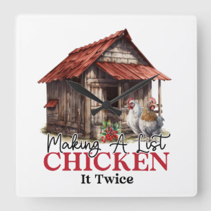 Eine Liste Hühnchen es zweimal Funny Weihnachten Quadratische Wanduhr