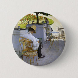 Eine literarische Flucht: Leser in einem Orange Gr Button